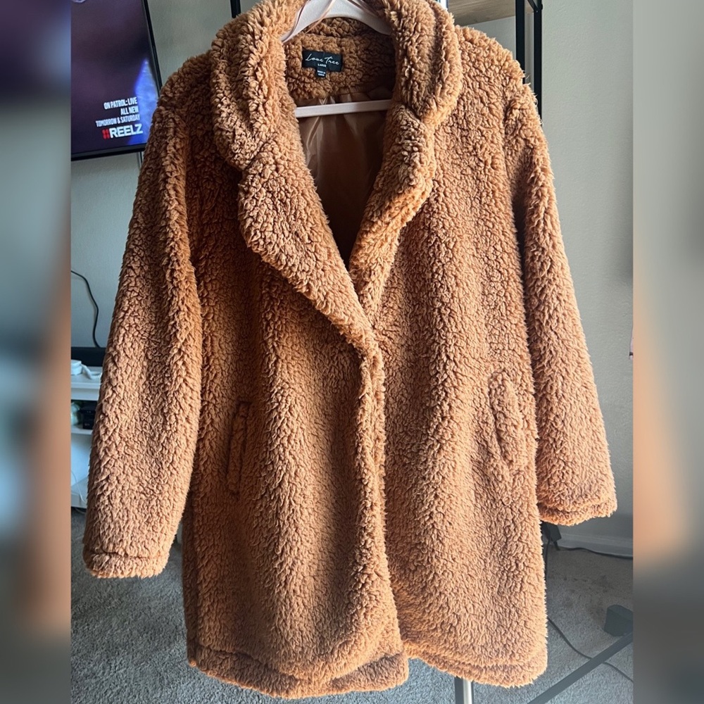 Long Brown Faux Shearling Jacket